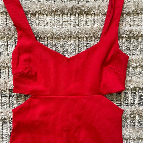 Lulus Red Ribbed Cutout Maxi Dress - Picture 2 of 3